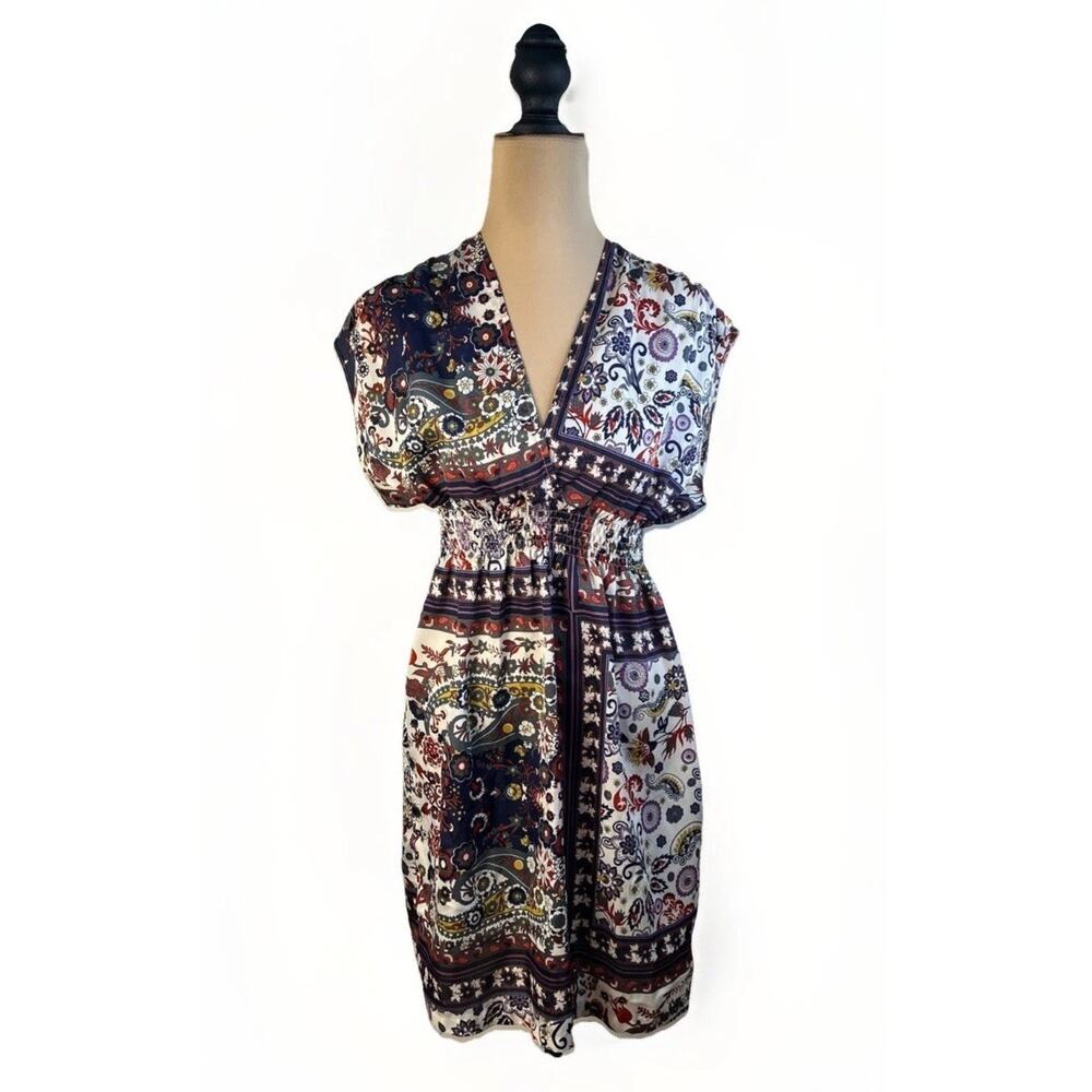 Orion London Women’s Size M/L Knee Length Mock Waist Dress Boho Purple Paisley